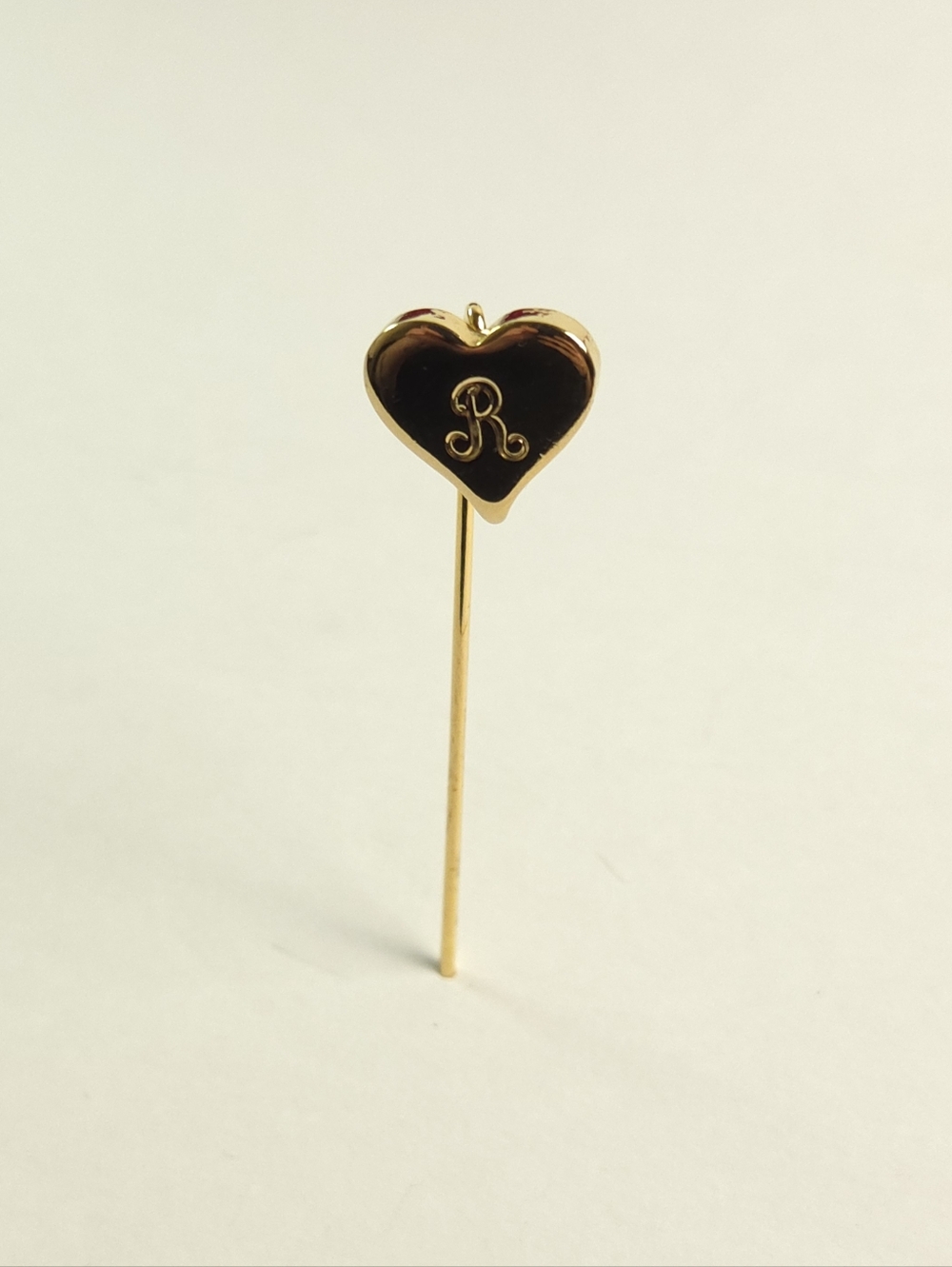 Vintage Gold Tone Letter R Heart Hat Pin